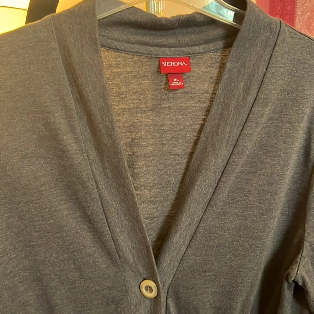 SALE!! DEAL!! Y2K VTG MINIMALIST Gray Belted Stretch Jersey Cardigan - Picture 3 of 3